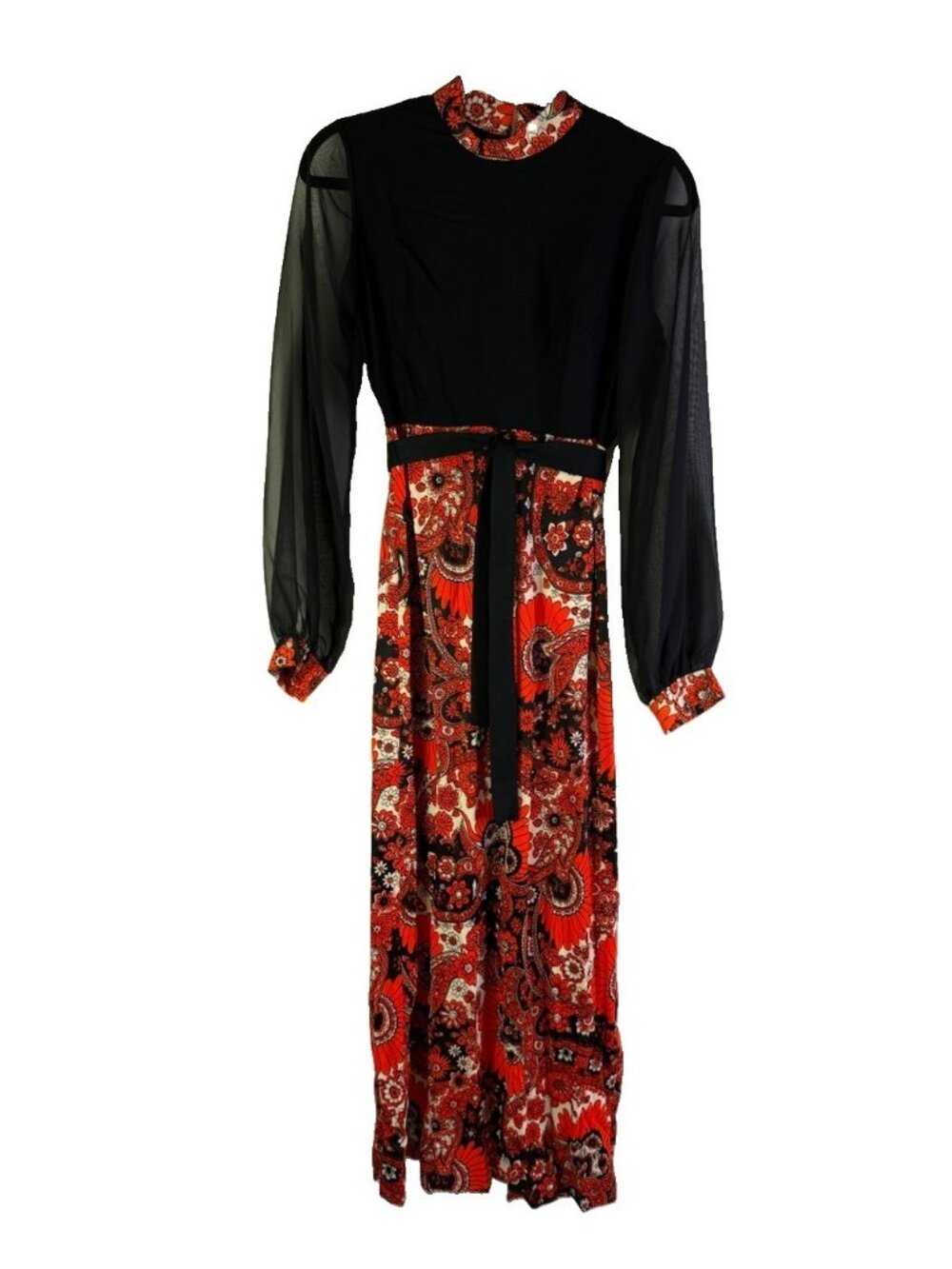 Vintage 70s Dress Gown Floral Bishop Sleeve Trippy Disco Mod